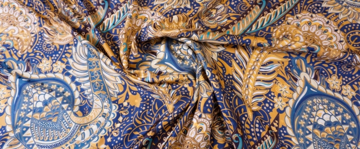 Silk jacquard - blue / gold