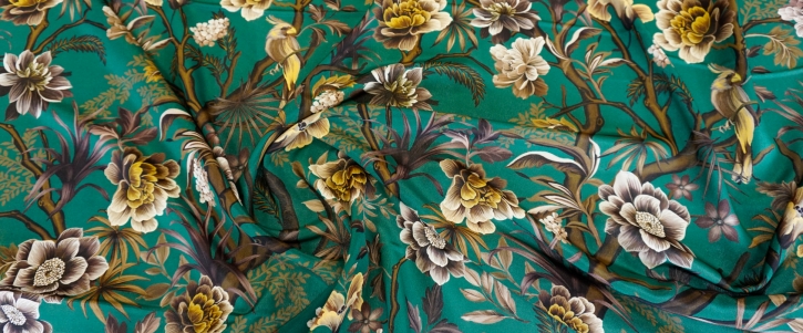 Silk Crepe - Flowers and Birds