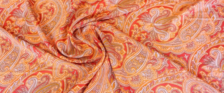 Silk Crepe - Paisley, fiery red