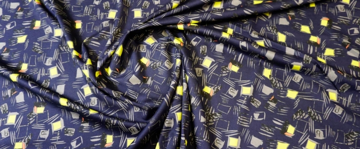 Cotton jersey - dark blue with yellow