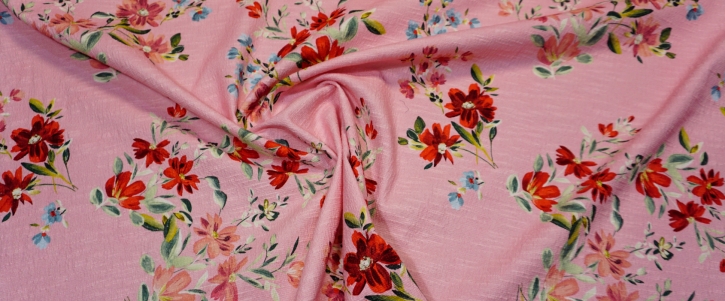 Baumwollstretch - Blumen auf rosa