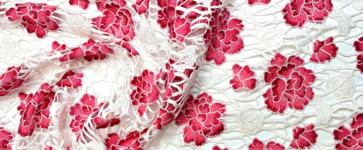 Guipure lace - red flowers