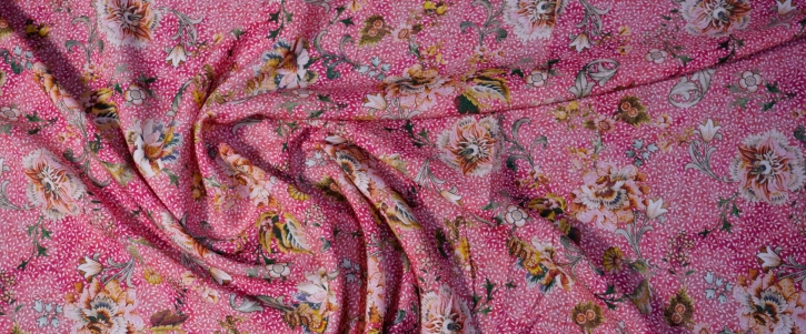 weiche Viskose - rot mit Blumendruck in Pastelltönen