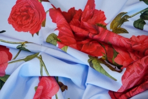 Silk crepe - roses on light blue