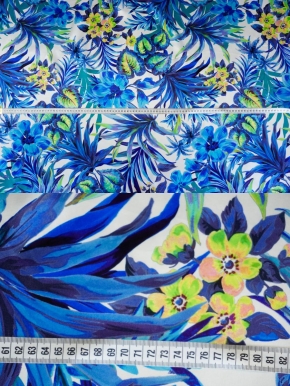 Silk satin - blue leaves