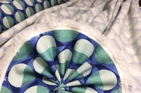 virgin wool with dots in green and blue