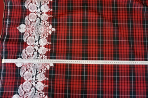 Schurwollmischung mit Karomuster und Stickereibordüre