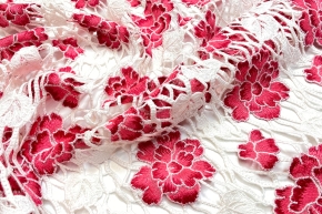 Guipure lace - red flowers