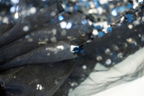 Sequins on tulle - black/blue