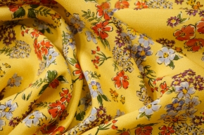 Viscose crepe - yellow with flowers