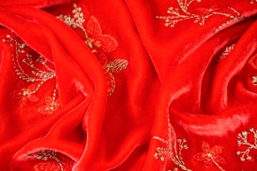 embroidered silk velvet - red with flowers