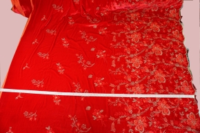 embroidered silk velvet - red with flowers