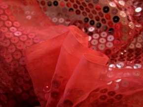 remnants, red tulle with metallic pink sequins